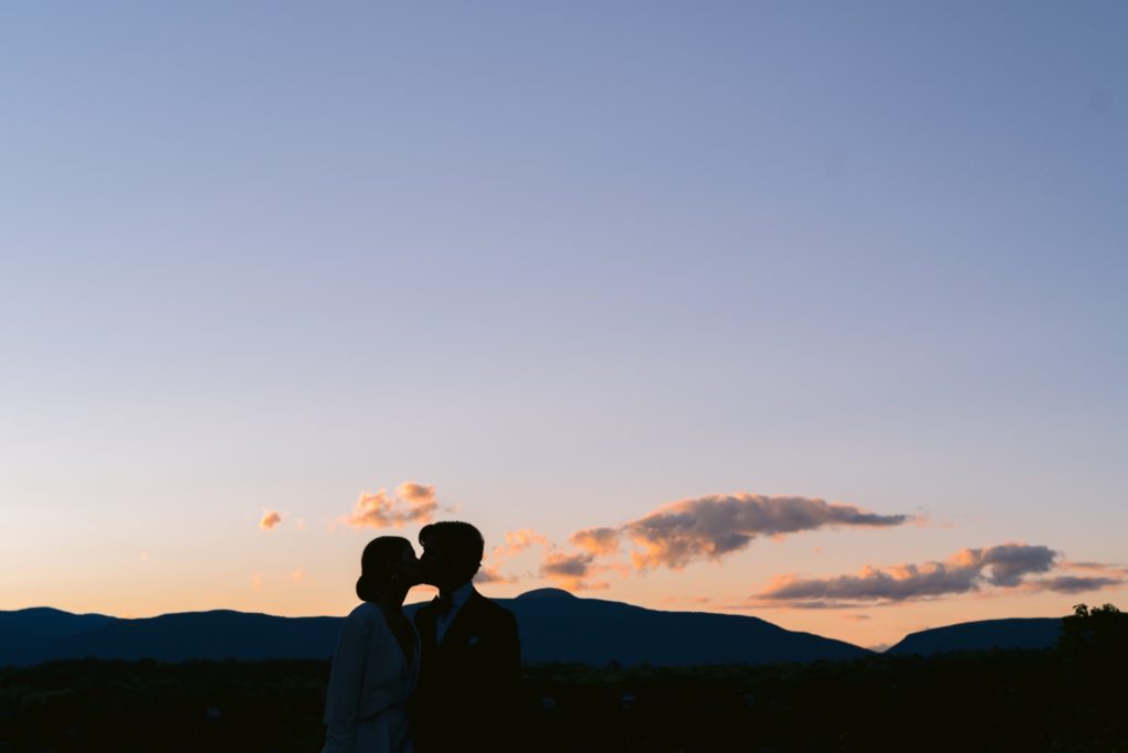 Sunset portraits of couple just married in the Hudson Valley