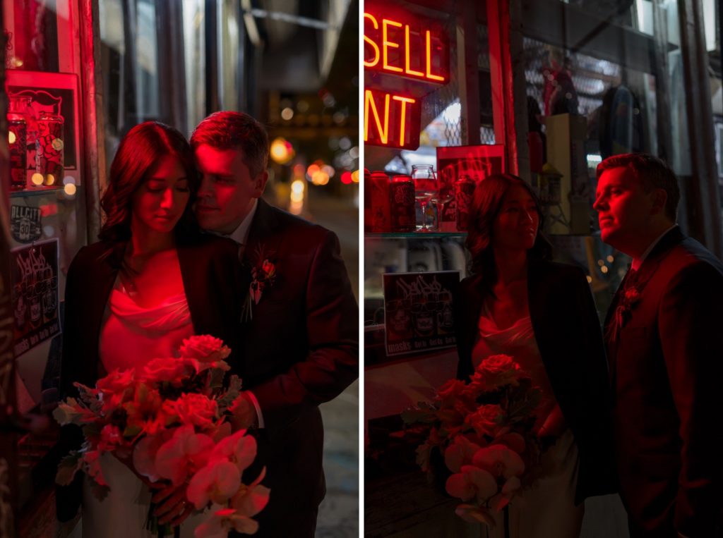 Wedding shots at night on New York City streets