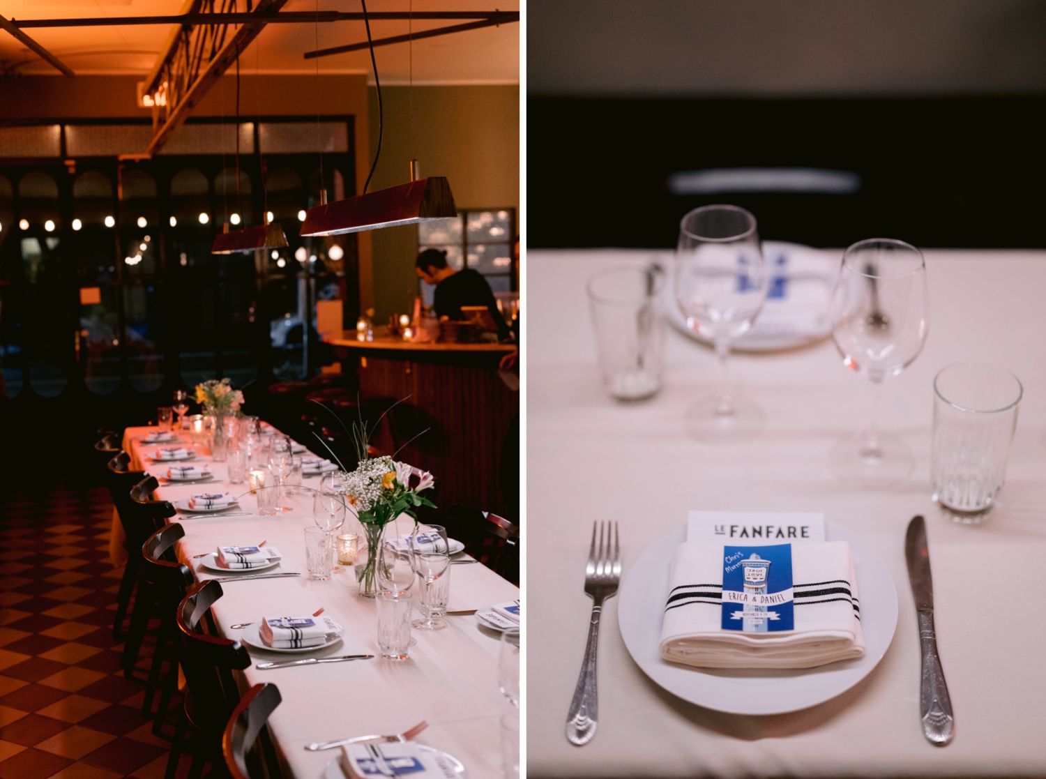A wedding rehearsal dinner at Le Fanfare in Greenpoint, Brooklyn