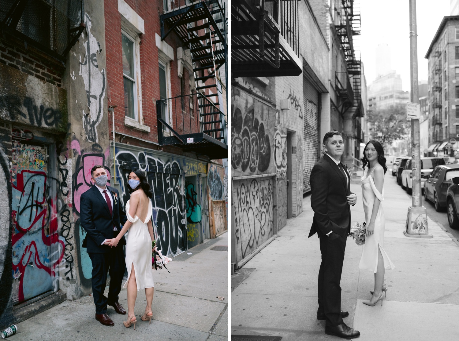 Wedding photos with masks on streets of NYC