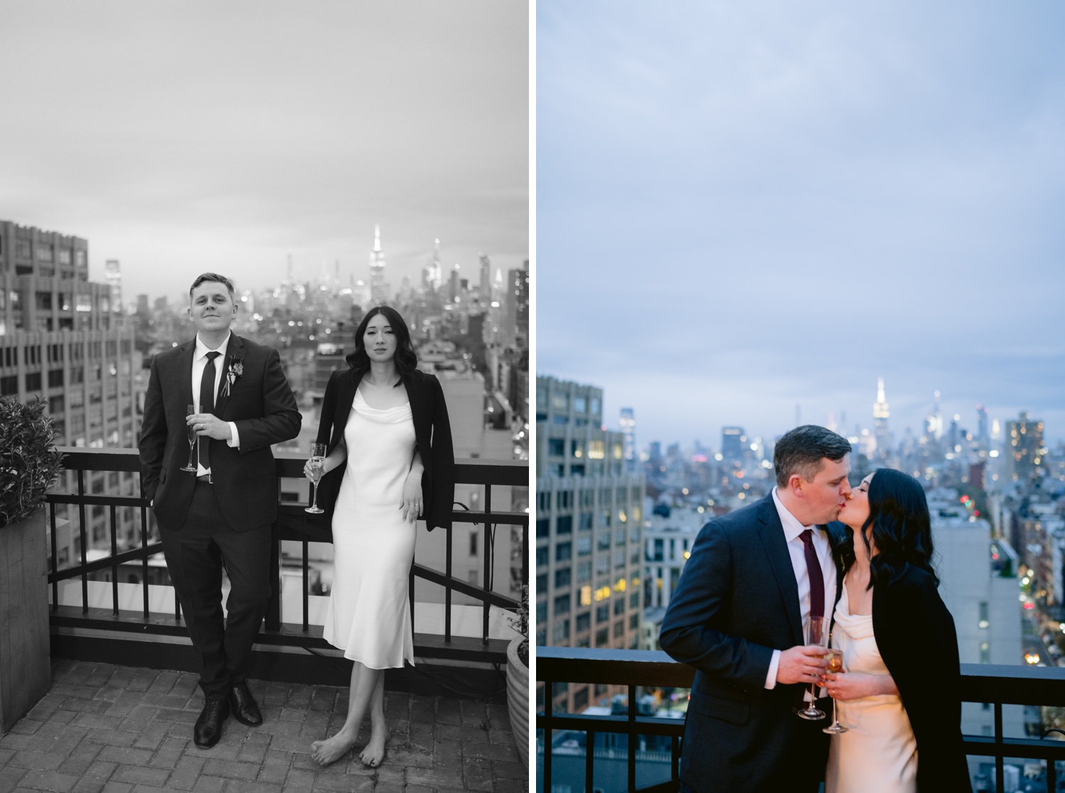Rooftop wedding at night in New York City at Soho Grand Hotel