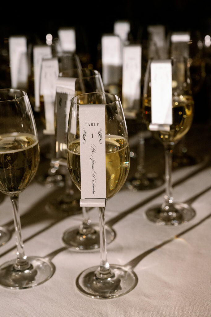Luxury wedding wine glass seating chart.