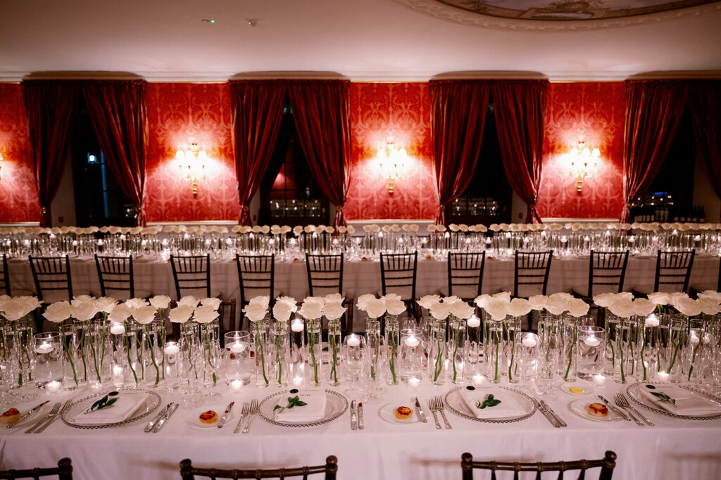 Luxury wedding reception dinner at Ballyfin Demesne.