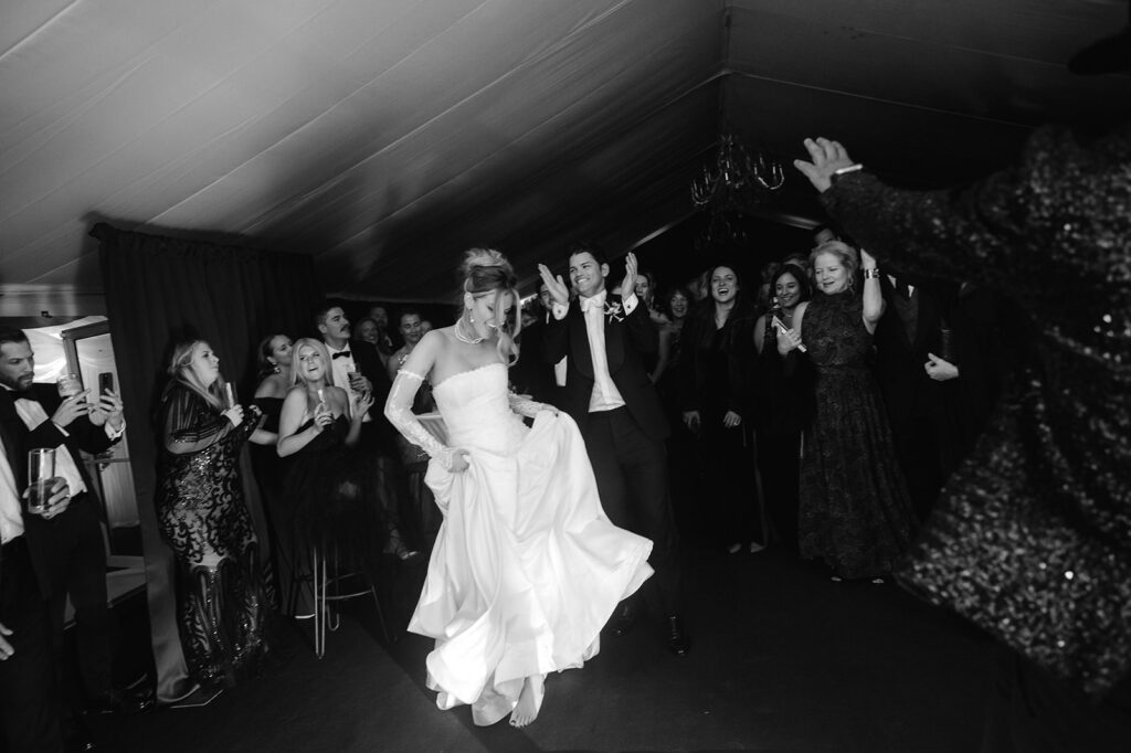 Bride and groom dancing at their Ballyfin Demesne wedding reception.