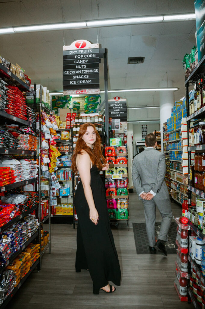 Fun and unique engagement photo session in a New York City bodega. 