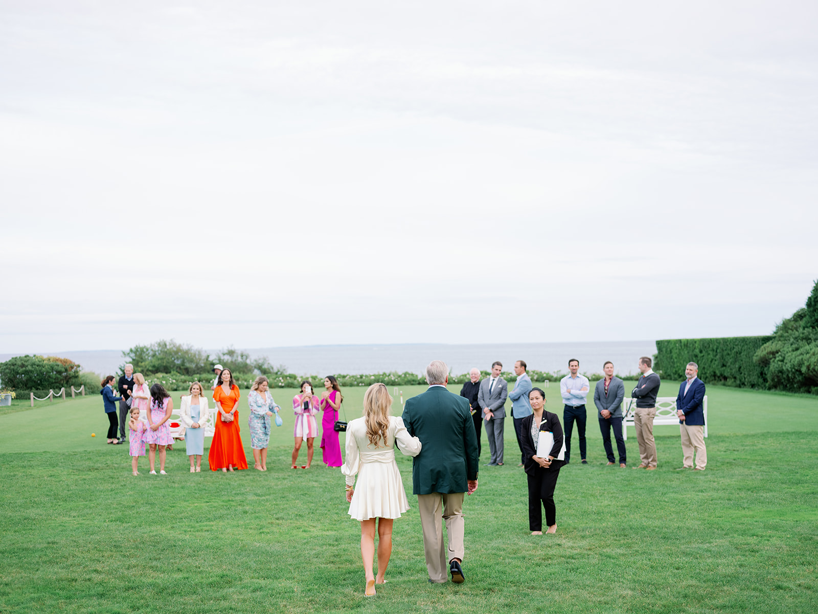 A seaside wedding ceremony rehearsal at Ocean House in Rhode Island.