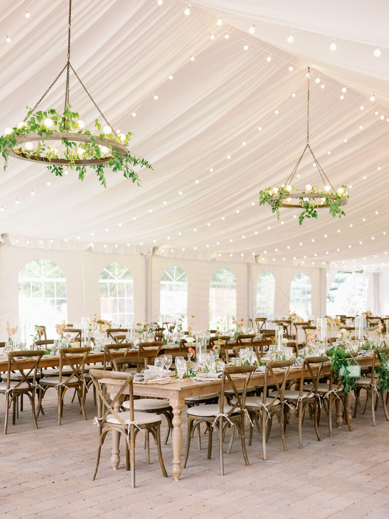 Organic modern tented wedding reception in Napa Valley.