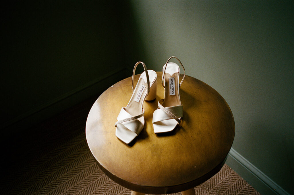 35mm film photo of Jimmy Choo bridal shoes.