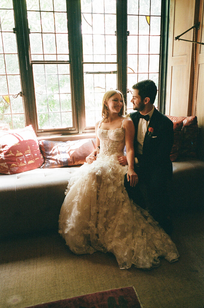 35mm film bride and groom portrait.