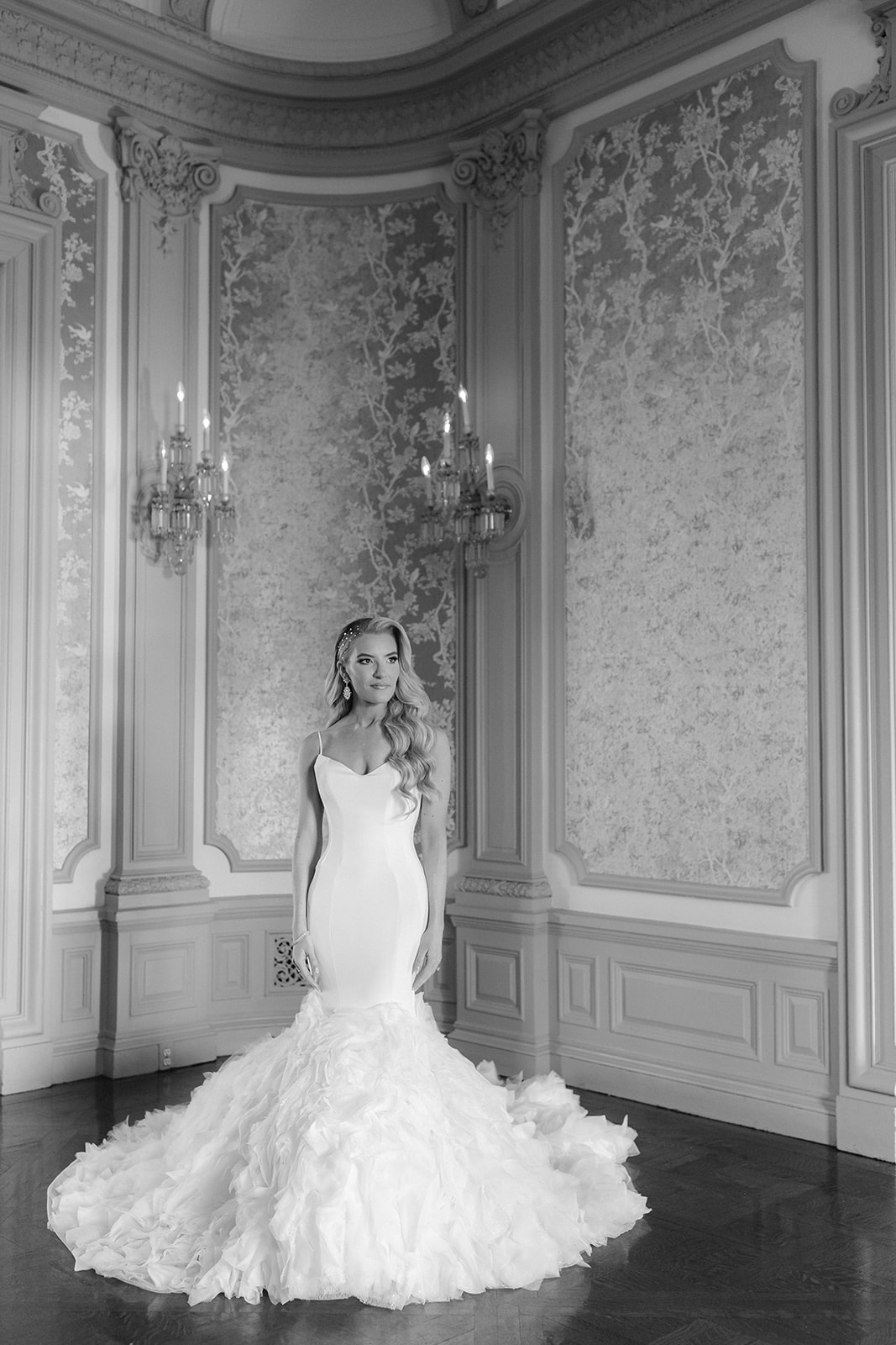 Bridal portraits in the Bourne Mansion.