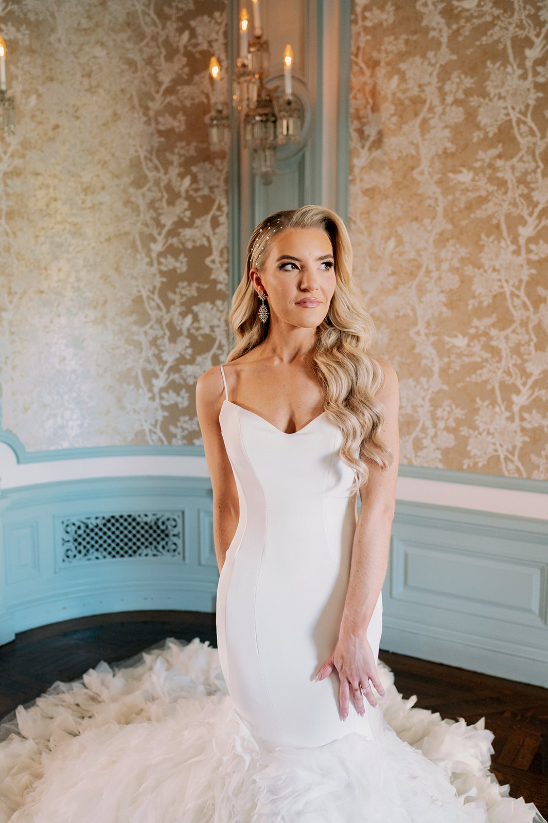 Bridal portraits in the Bourne Mansion.