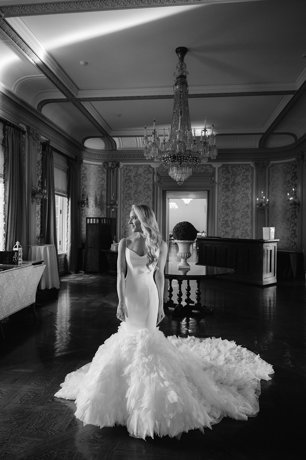 Bridal portrait in the Bourne Mansion.