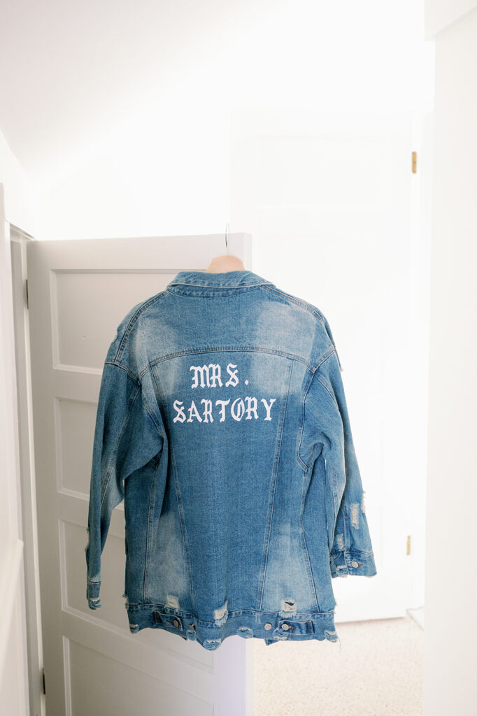 Denim jacket that says "Mrs. Sartory"