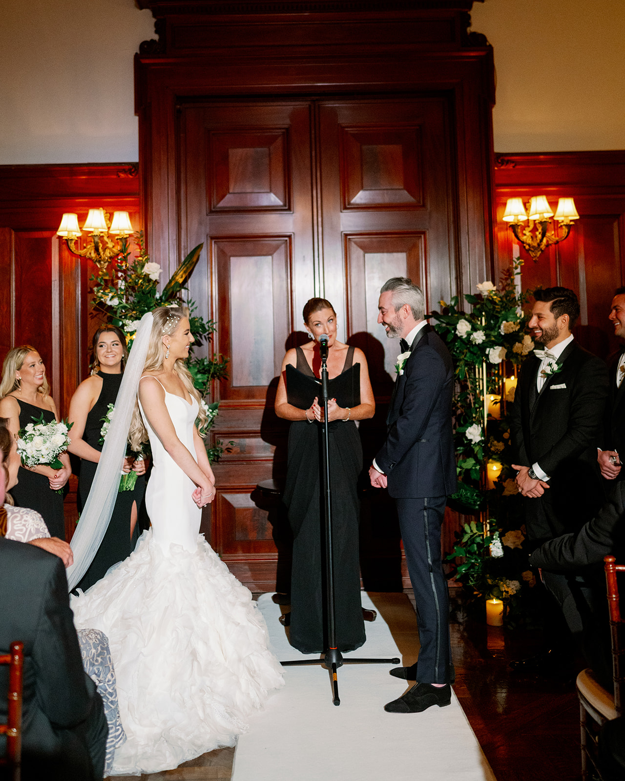 Indoor wedding ceremony at Bourne Mansion.