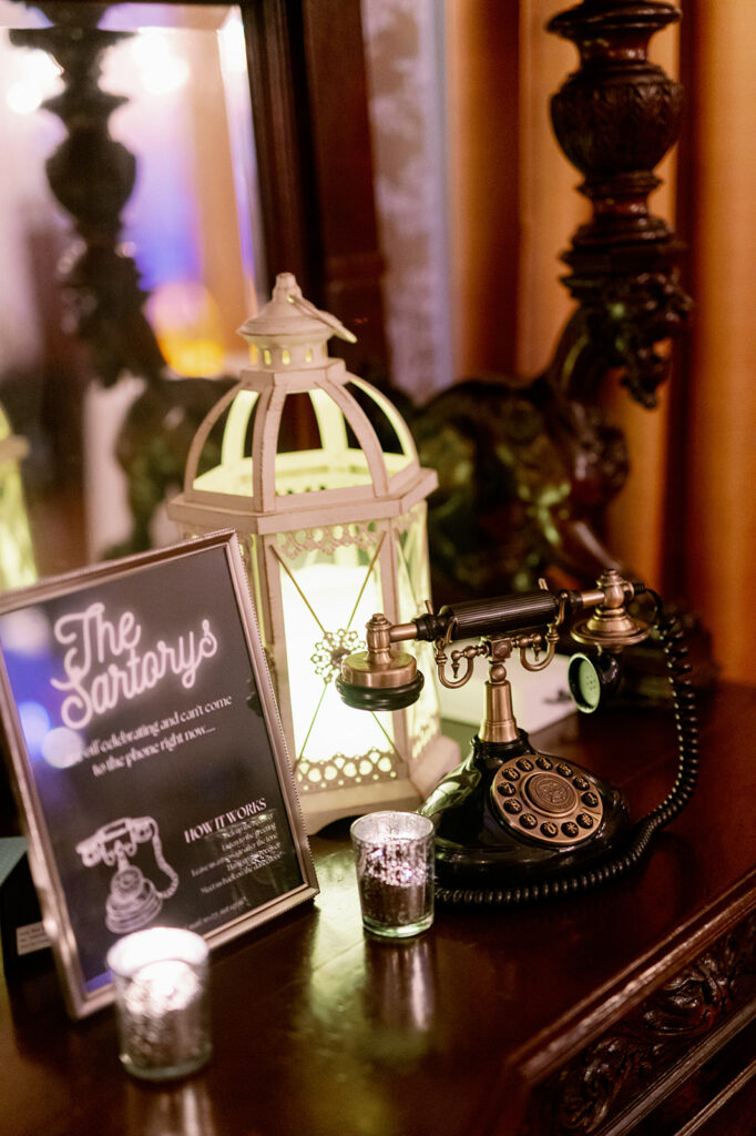 Wedding audio guest book with vintage rotary phone.