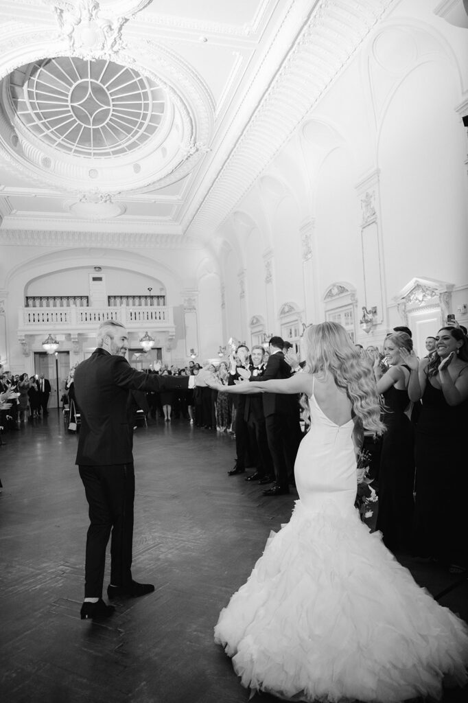Bride and groom wedding first dance at Bourne Mansion.