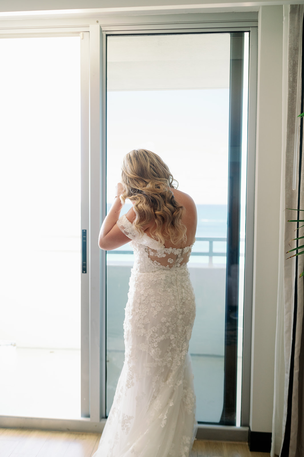 Bride getting ready at Loews Hotel in Miami Beach.
