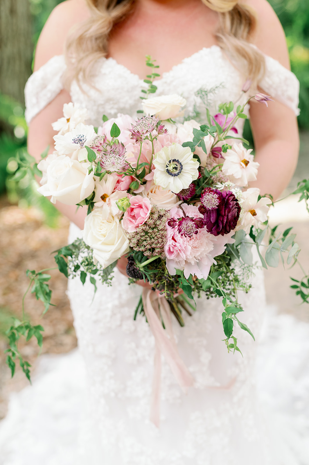Pink and cream wedding bouquet.