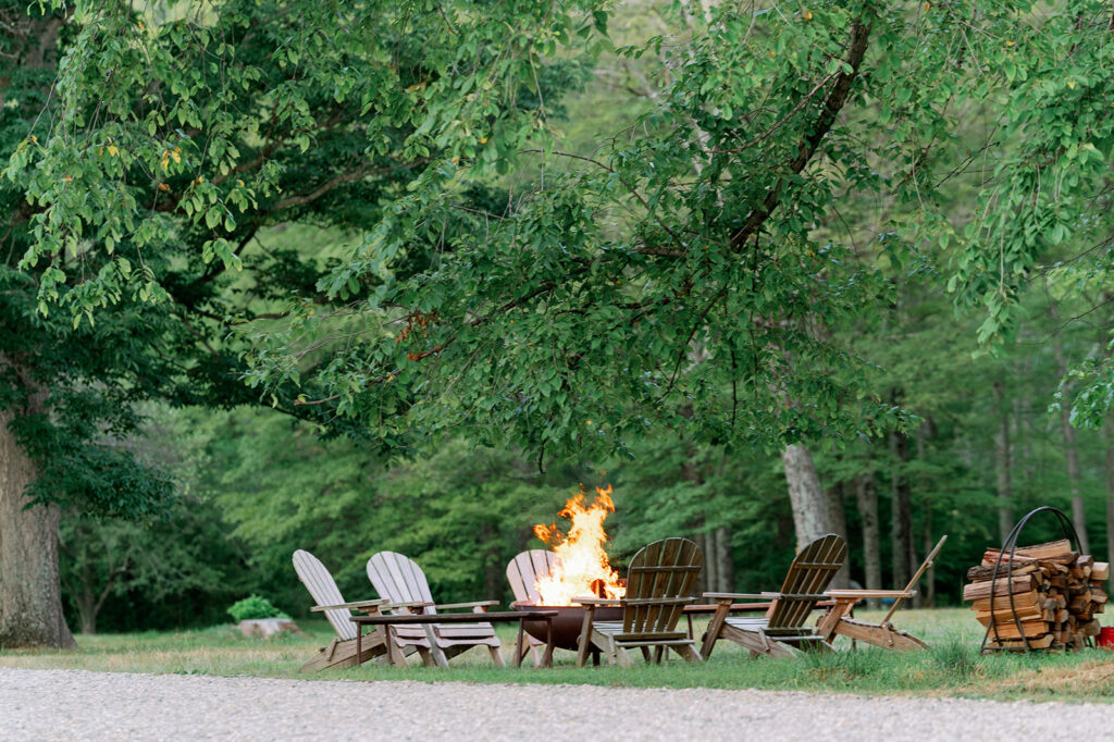 Firepit with wooden chairs at Troutbeck.