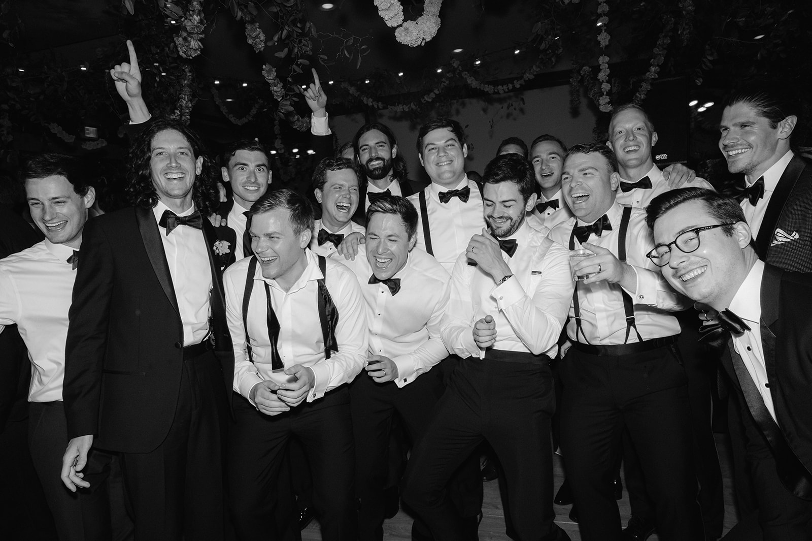 Wedding party groomsmen group photo.