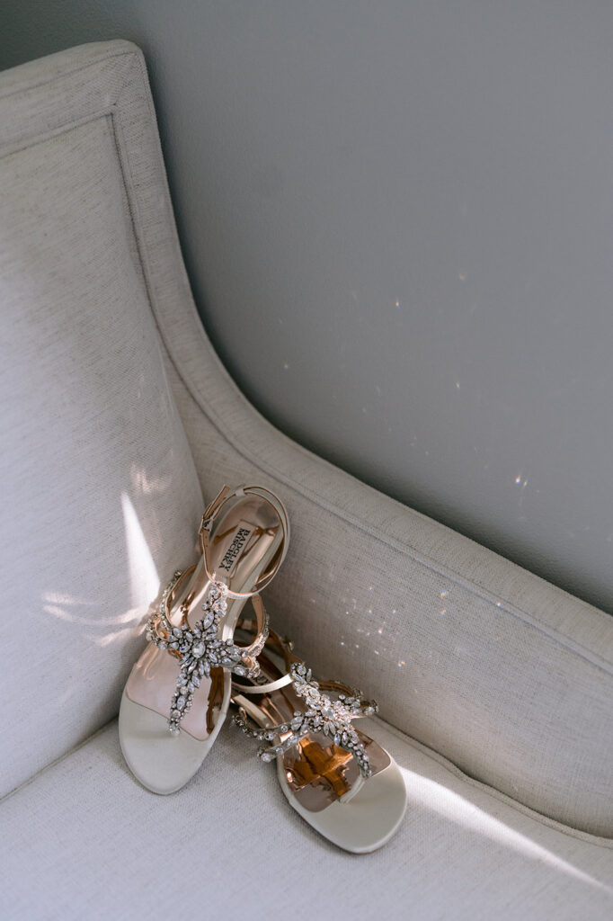 Bridal sandals with crystal embellishments.
