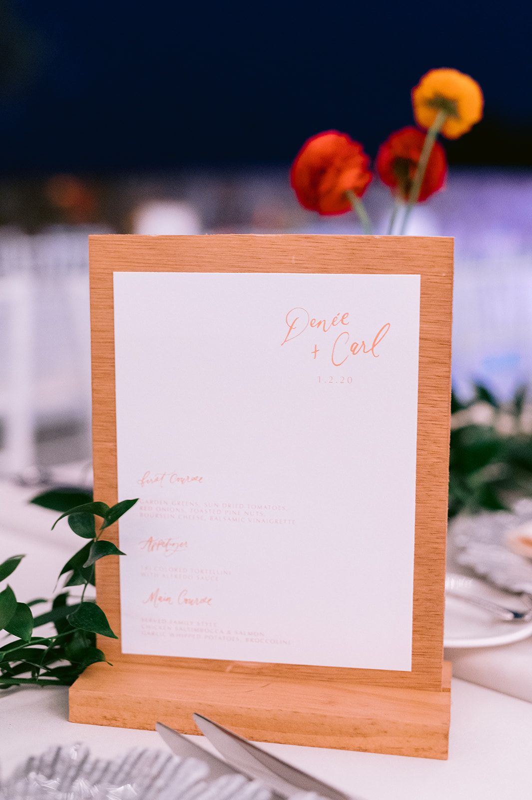 Wedding table menu.