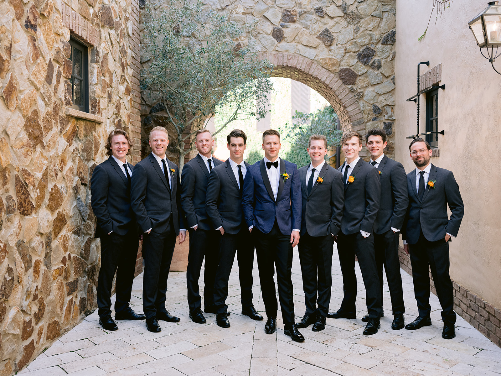 Groom and groomsmen group photo at Bella Collina.