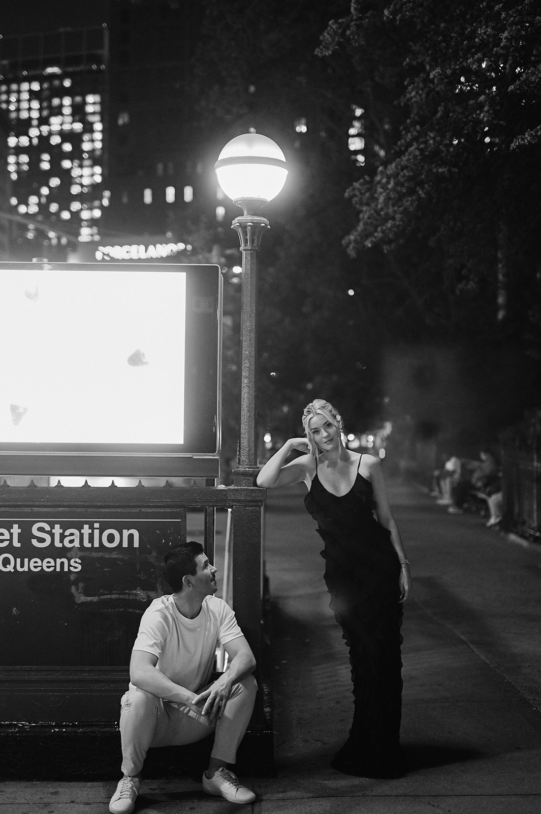 Romantic nighttime engagement session in New York City.