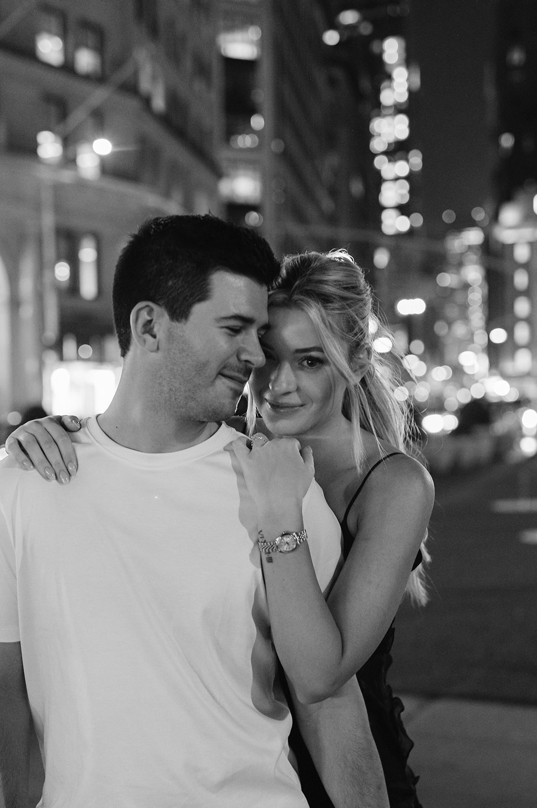 Modern nighttime engagement session in New York.