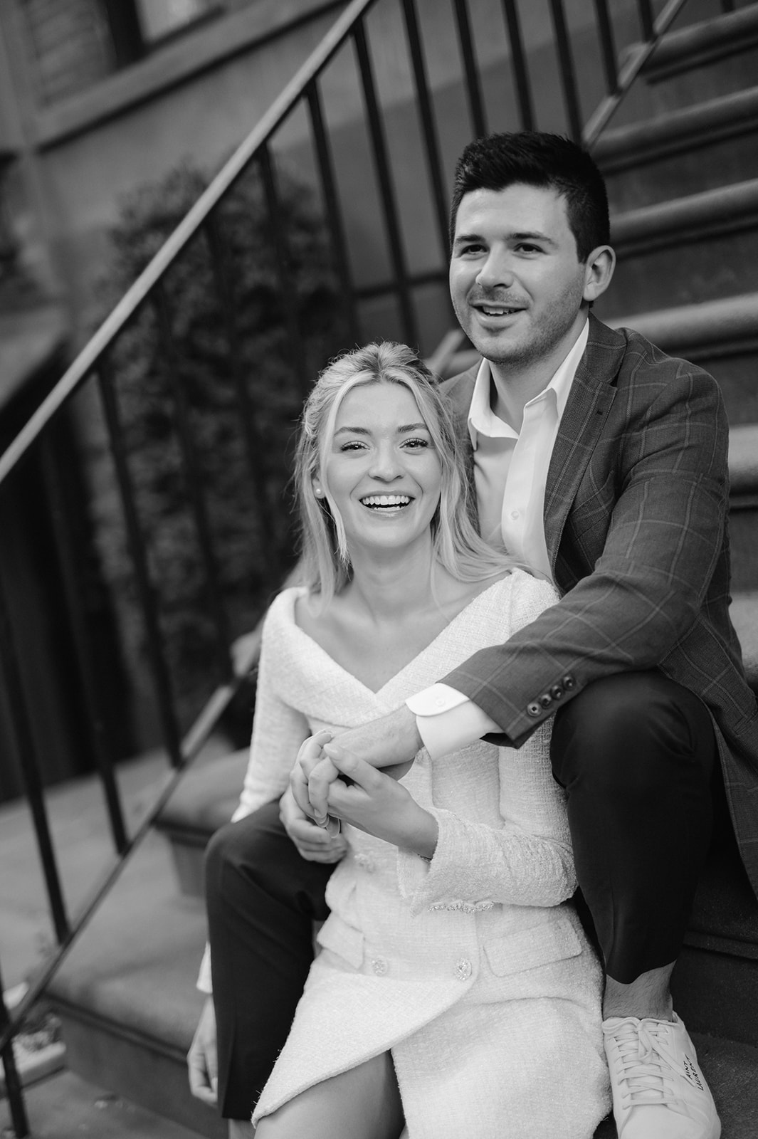 NYC brownstone engagement photo in West Village.