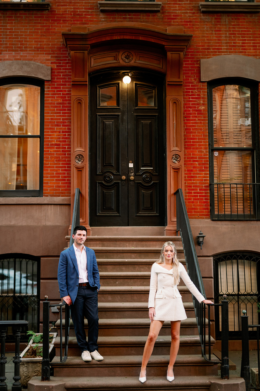 NYC brownstone engagement photo in West Village.