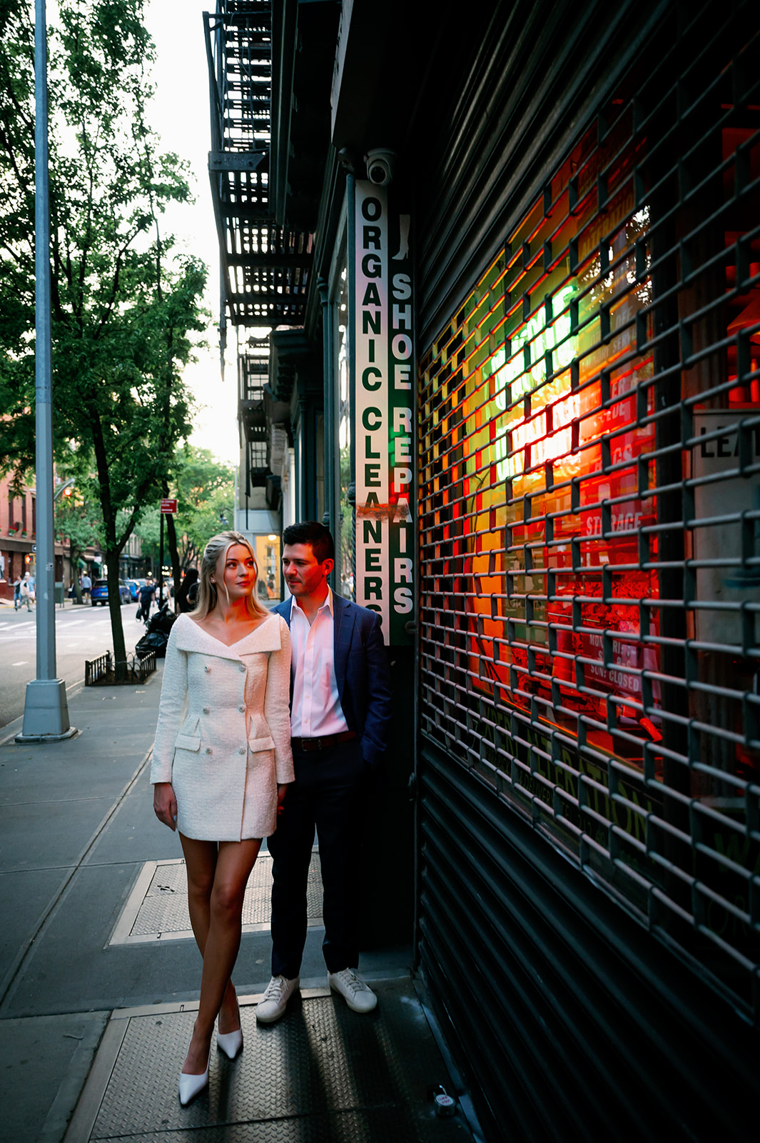 Neon sign artistic couples engagement photo session in NYC.