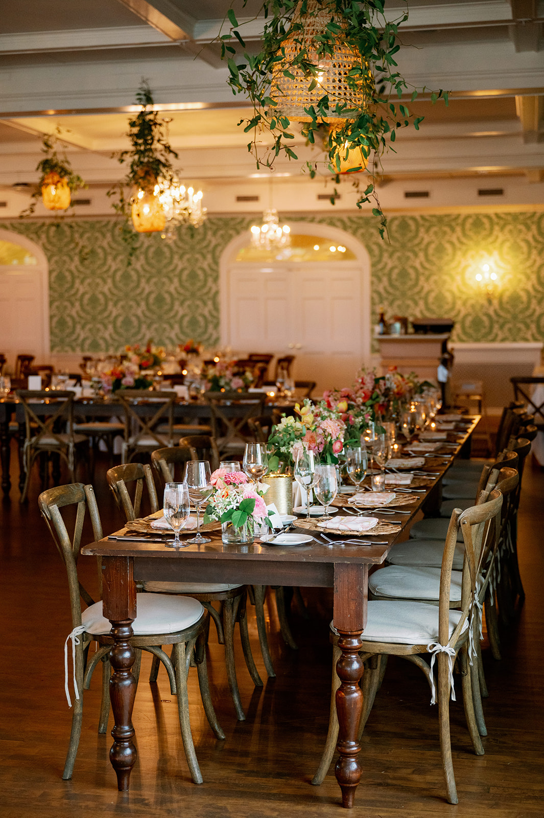 Romantic indoor wedding reception details at Minikahda Club.