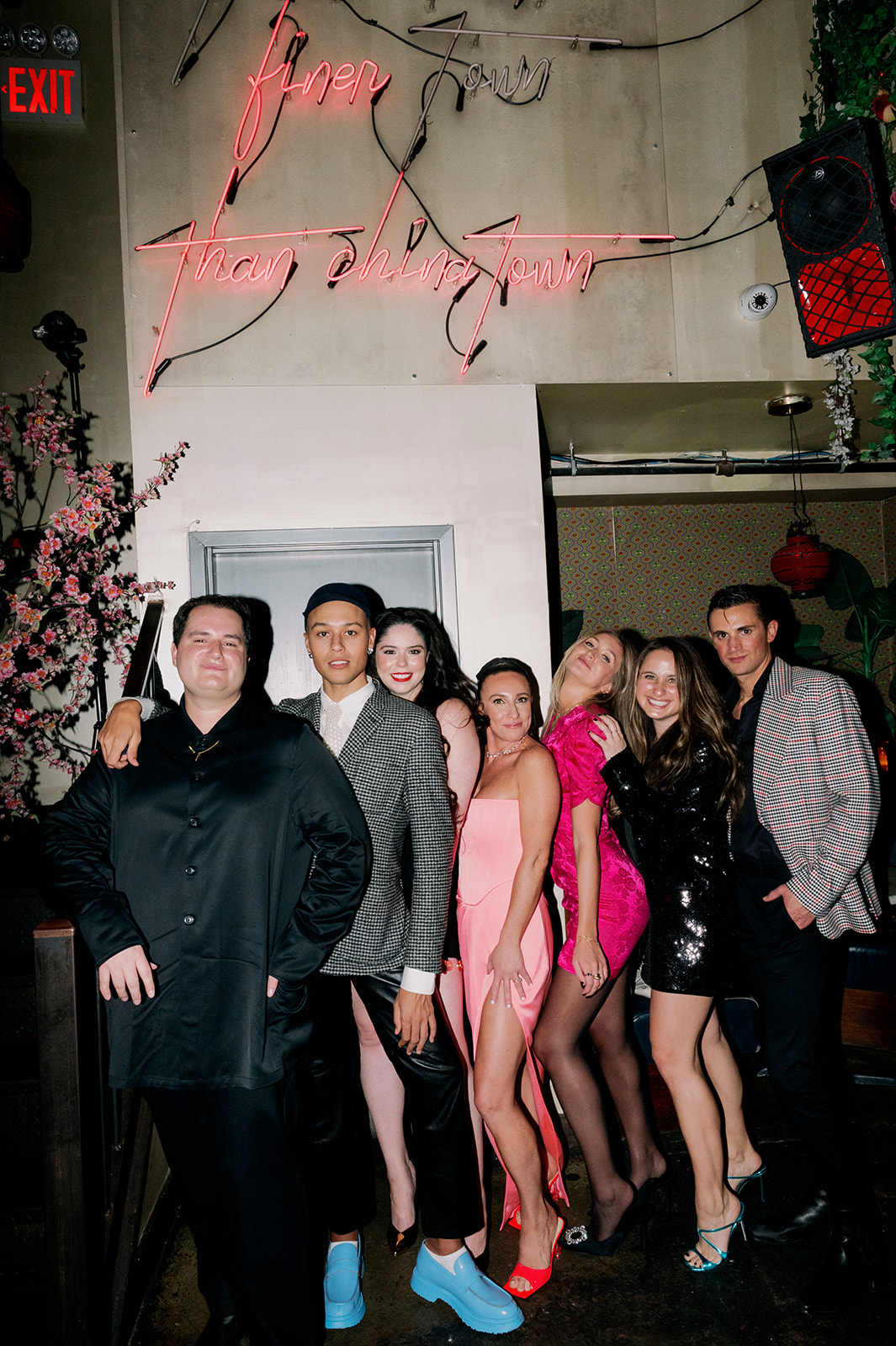 Bride Caroline and her guests posing for a photo at her bridal shower at Peachy's in Chinatown.
