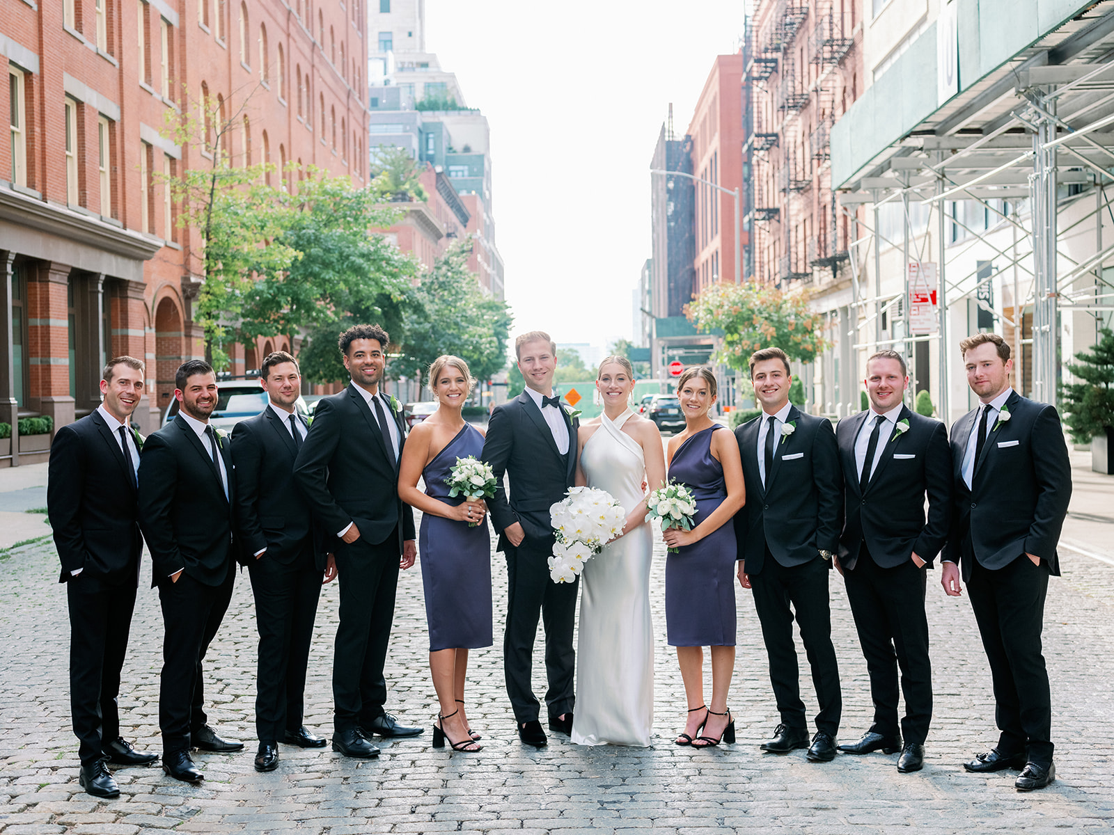 West Village bride, groom, and wedding party portrait in New York.