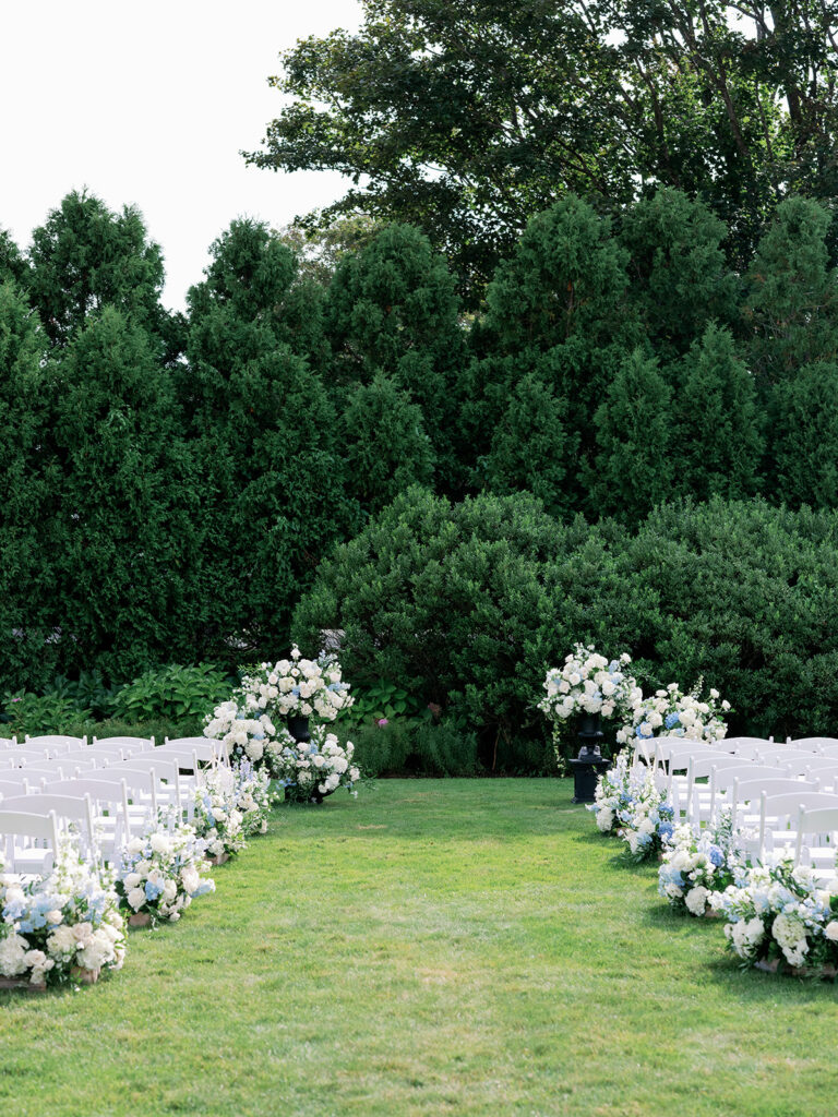 Garden wedding ceremony on the South Lawn at Ocean House in Rhode Island. 