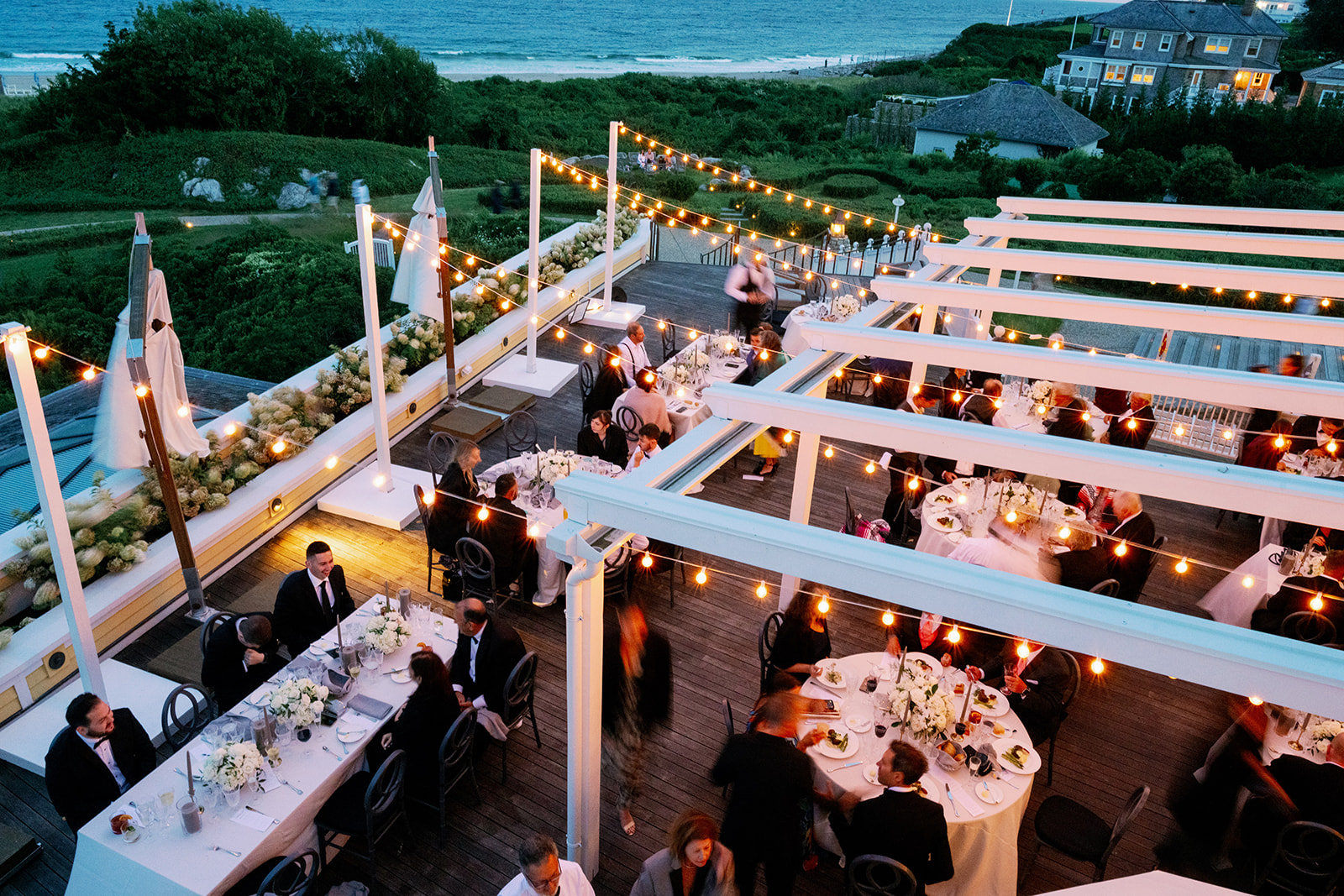 Ocean House Rhode Island wedding reception dinner on the terrace. 