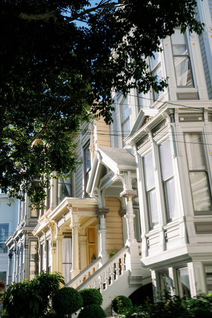 Colorful row homes in downtown San Francisco. 