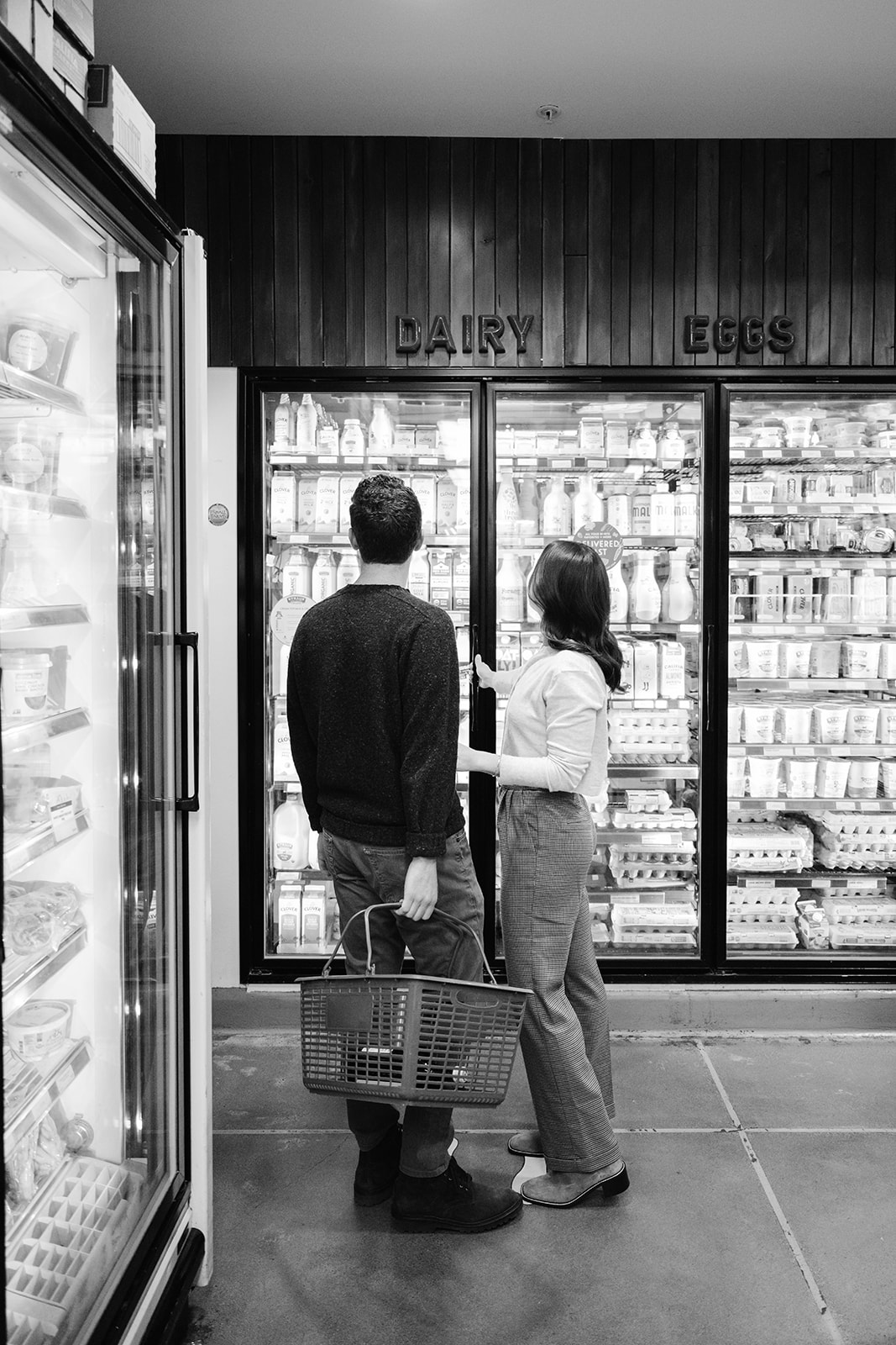 Documentary style grocery store engagement session in San Francisco.