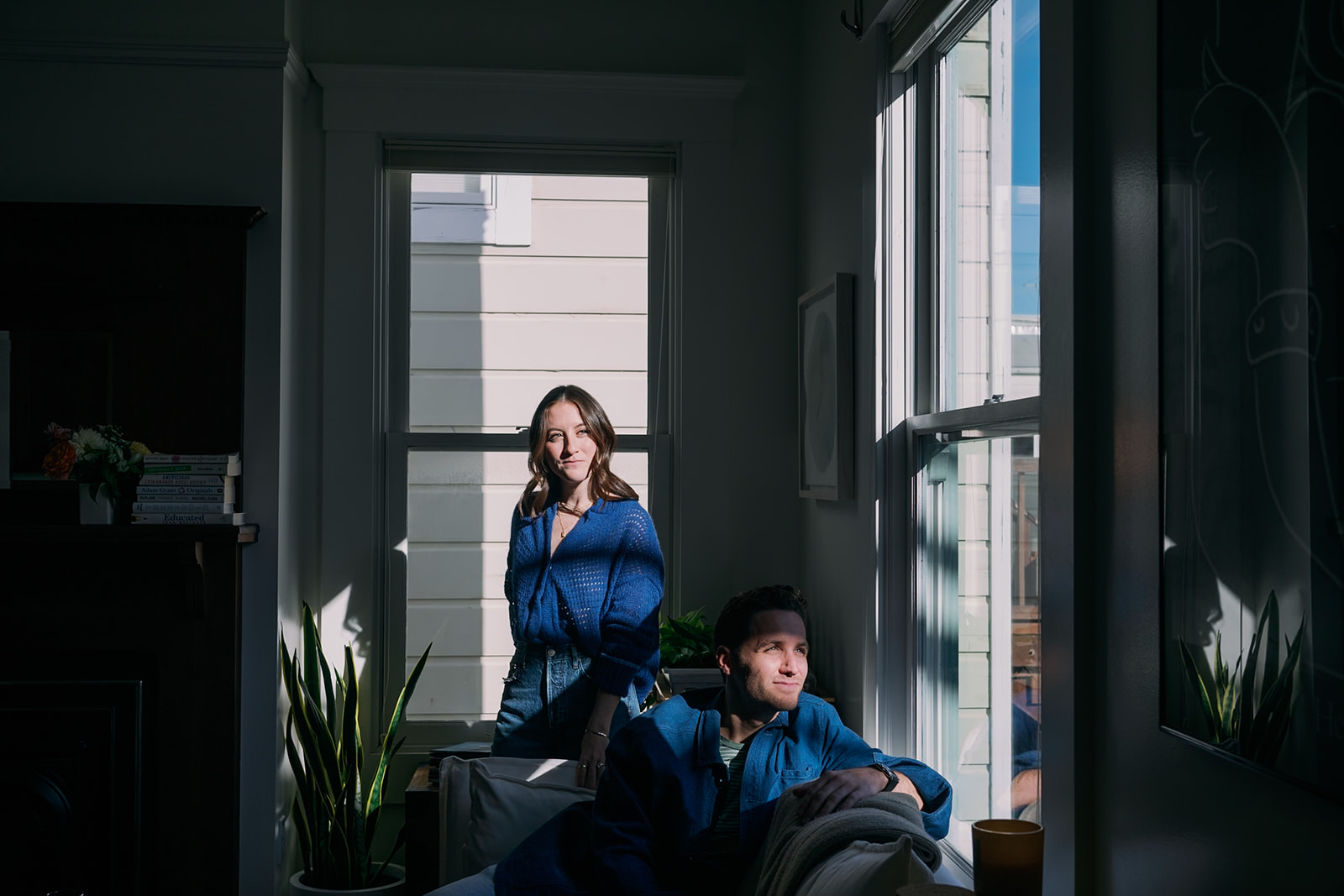 Artistic shadow engagement photo at the couple's home in San Francisco. 