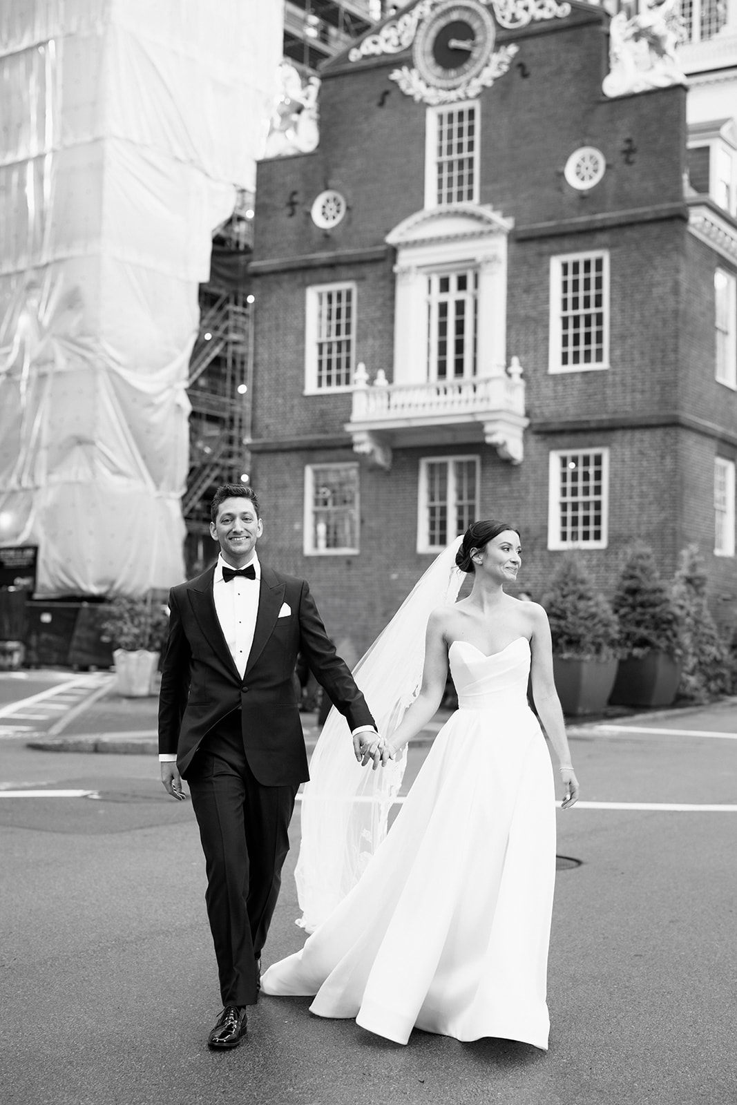 Bride and groom portraits in front of the State House in Boston, MA. 