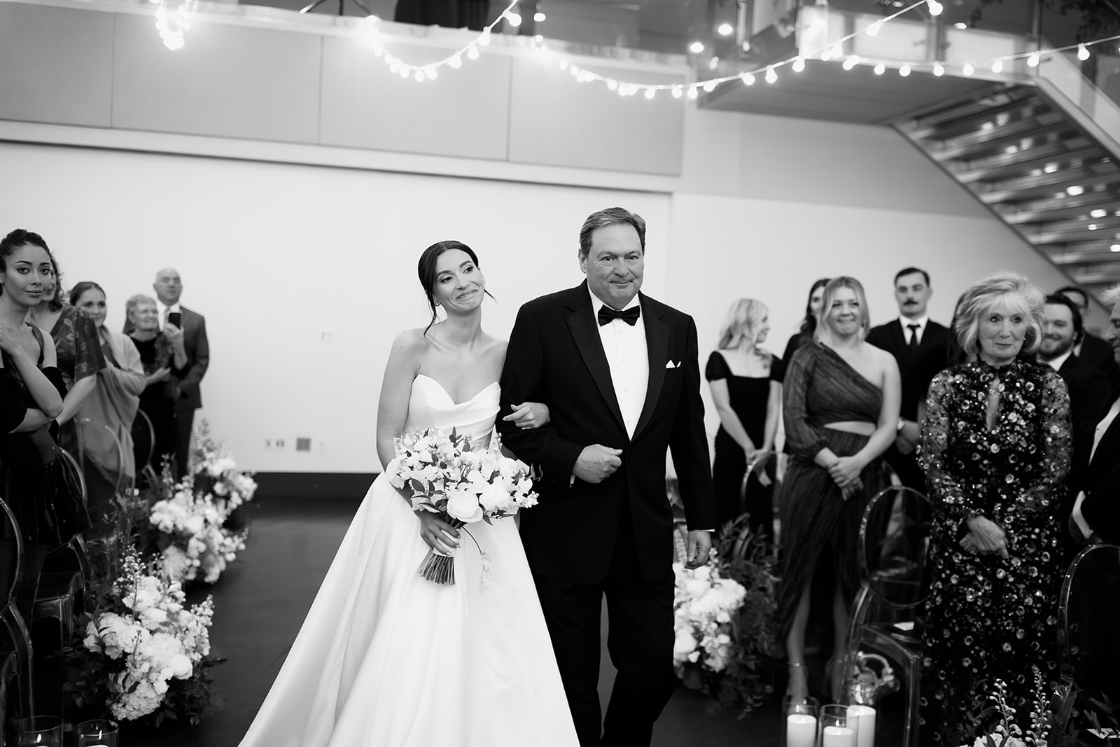 Boston State Room wedding ceremony bride walking down the aisle with her dad. 