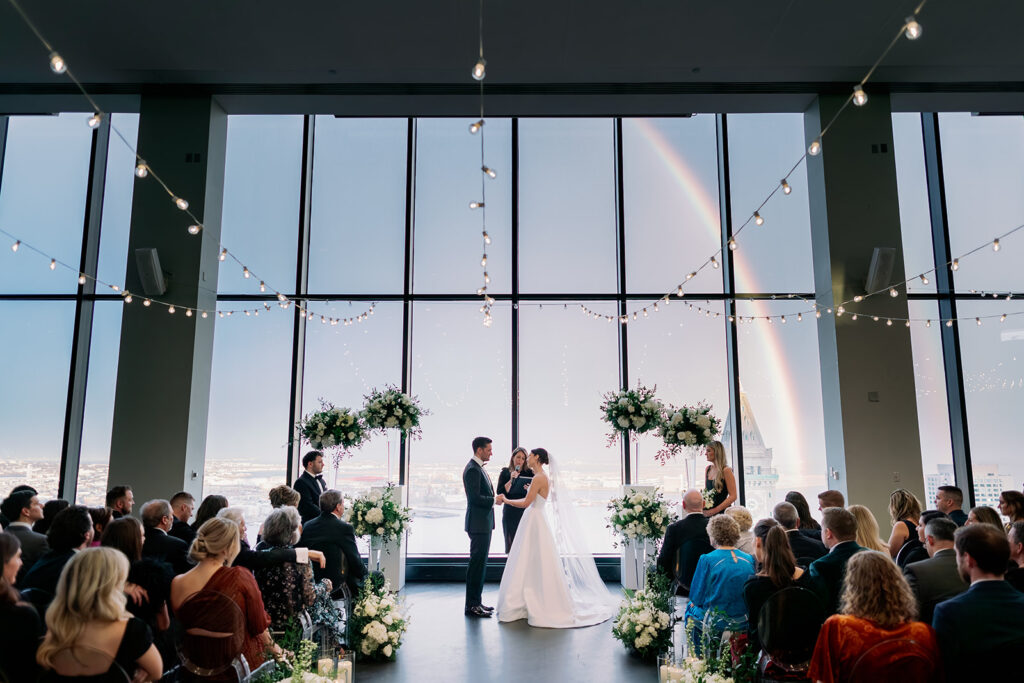 Miraculous double rainbow during a Boston State Room wedding ceremony.