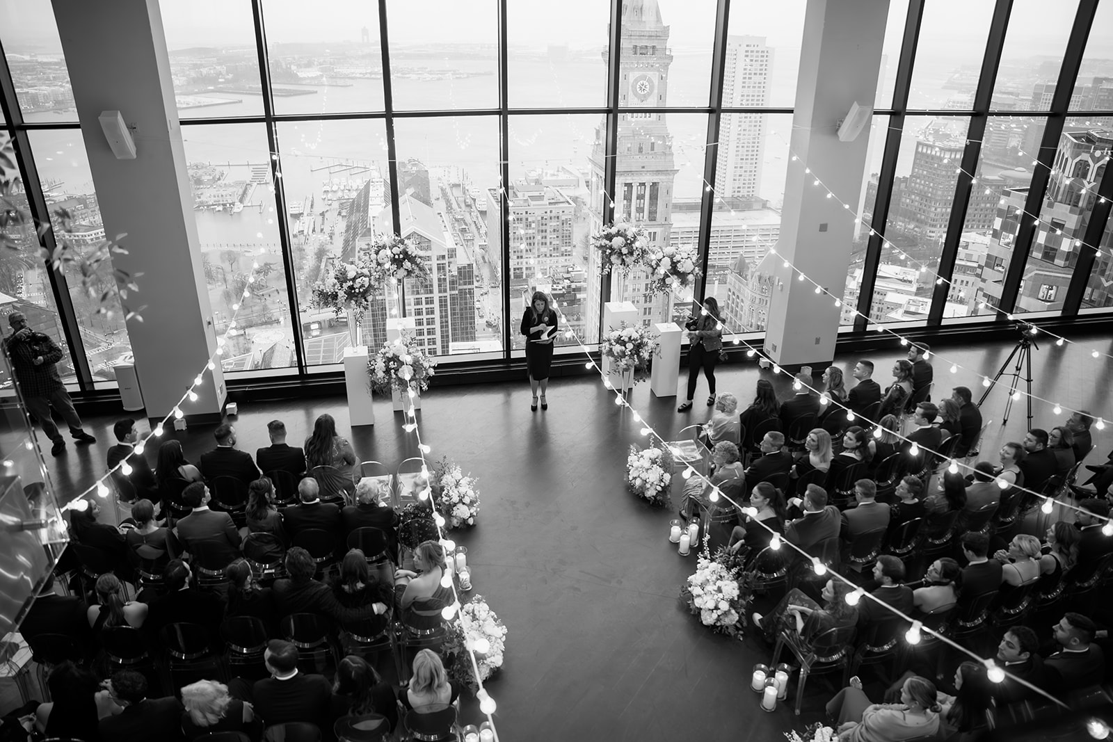 Birds-eye view of a winter wedding ceremony at the Boston State Room.