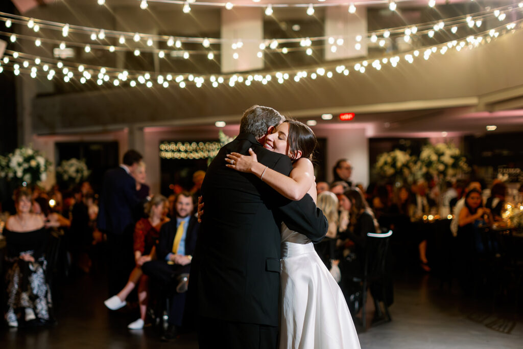 Boston State Room wedding father-daughter first dance hug.