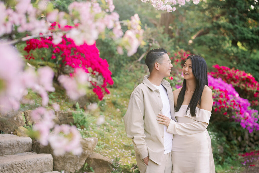 Bay Area spring engagement photoshoot at Hakone Gardens in Saratoga. 