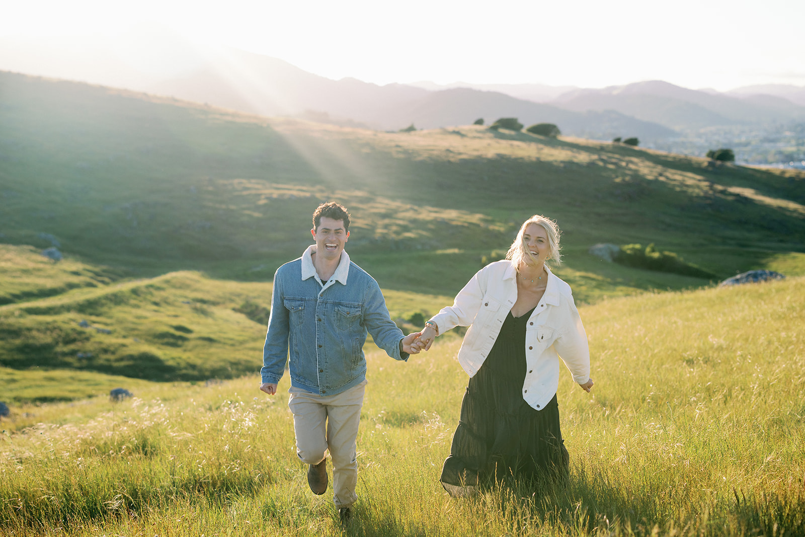 Candid engagement photoshoot at Ring Mountain in Marin County, California.