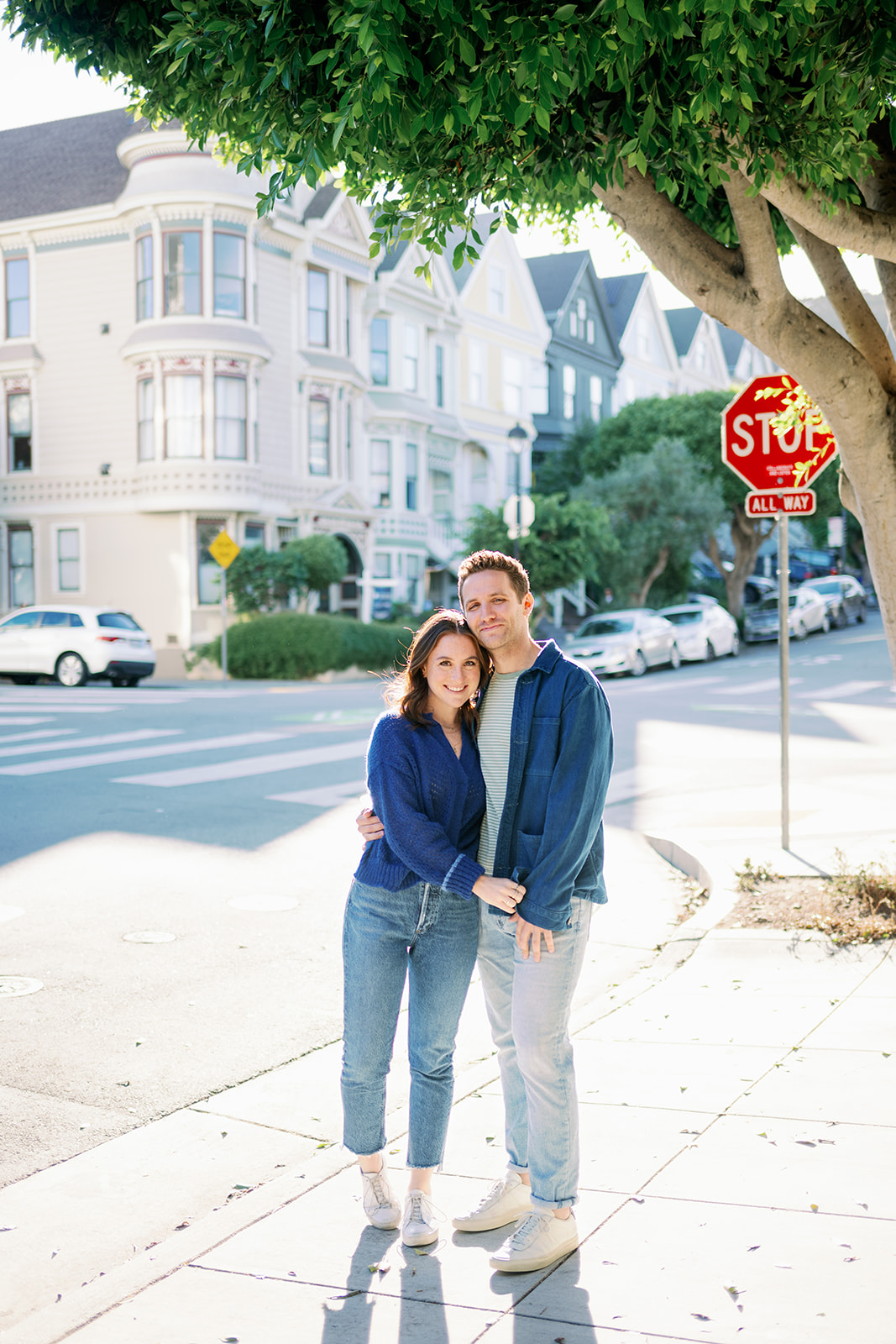 Downtown San Francisco engagement photos in front of the Painted Ladies. 