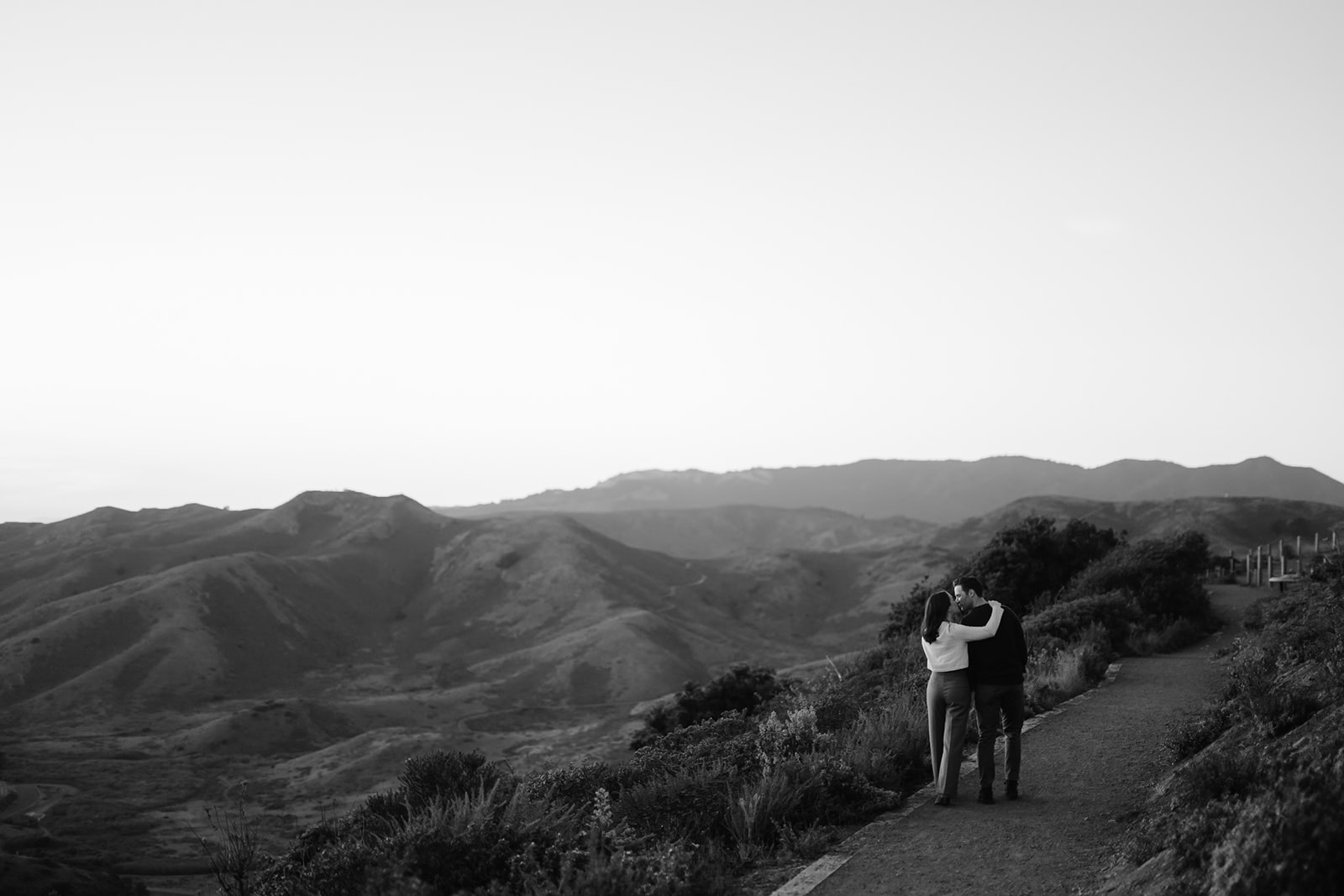 Sunset engagement photoshoot at Marin Headlands in SF Bay Area. 