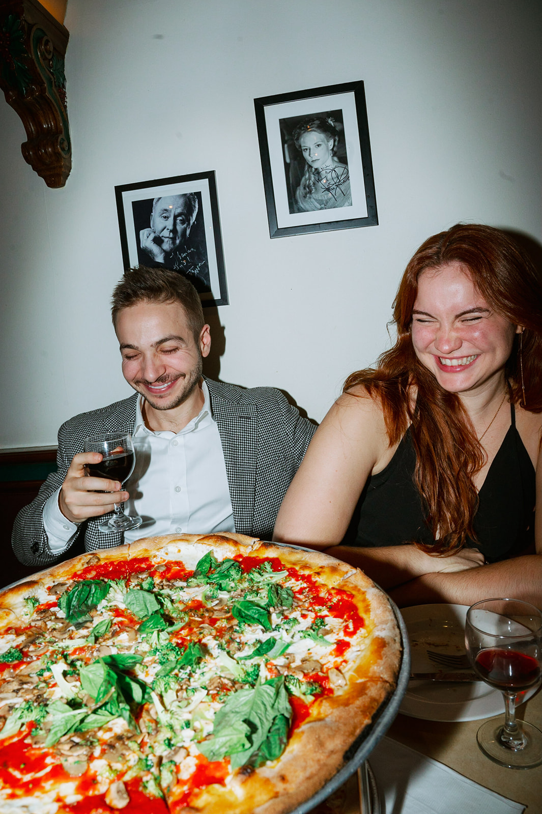 Downtown San Francisco candid pizza restaurant engagement photoshoot. 